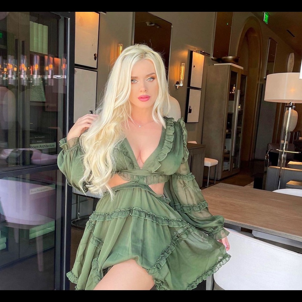 Olive Lace Up Mini Dress - Picture 2 of 8
